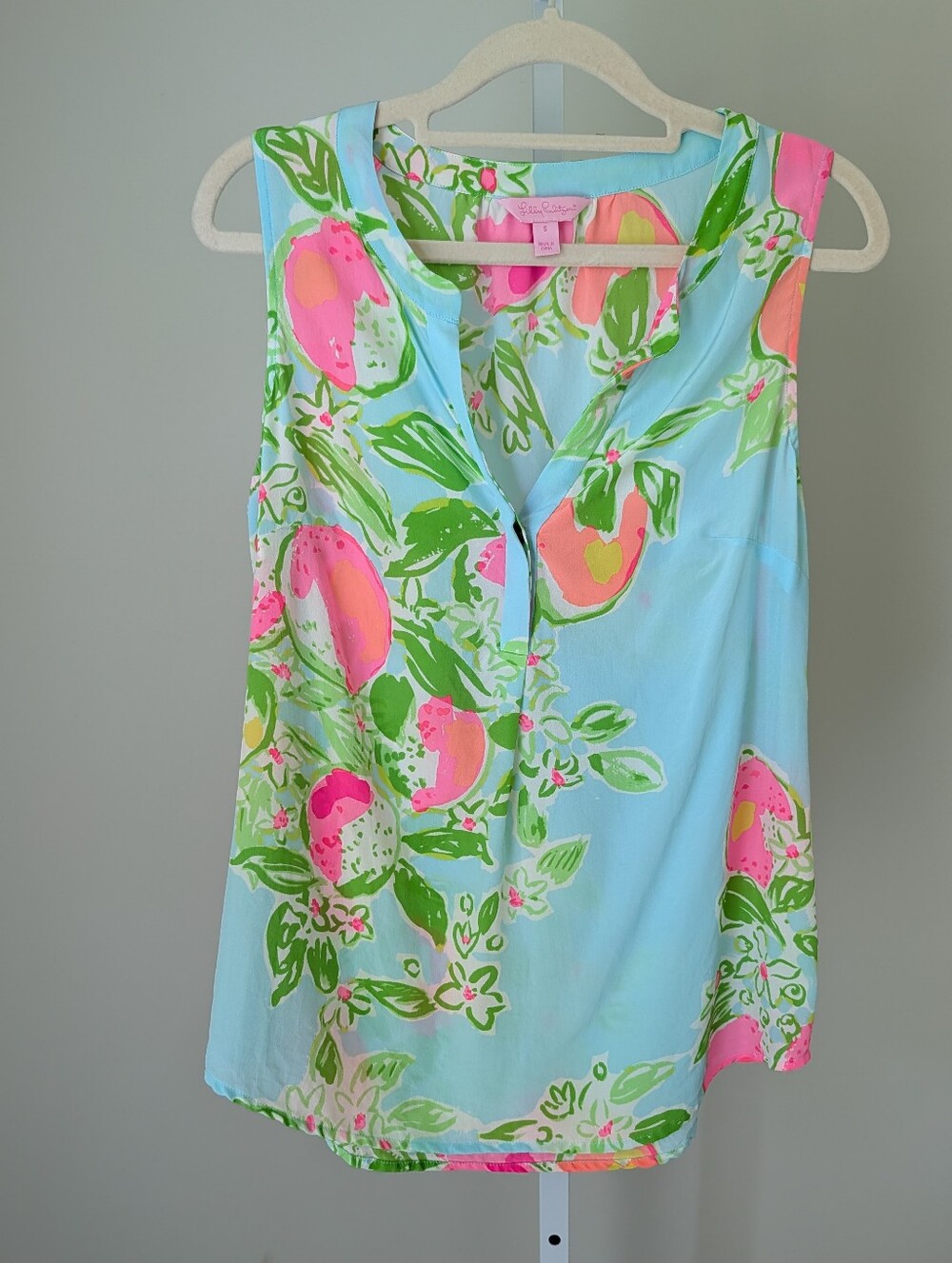 Lilly Pulitzer Sleeveless Blouse Top Shirt Stacey Pink Lemonade Silk Sz S Preppy